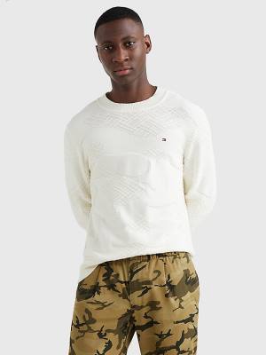 Tommy Hilfiger Textured Camo Jumper Kazak Erkek Beyaz | TH072EBV