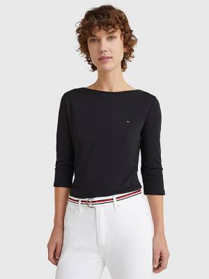 Tommy Hilfiger Three-Quarter Sleeve Slim Fit Tişört Kadın Siyah | TH165CXQ