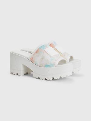 Tommy Hilfiger Tie-Dye Block Heel Mules Sandalet Kadın Beyaz | TH804IYN