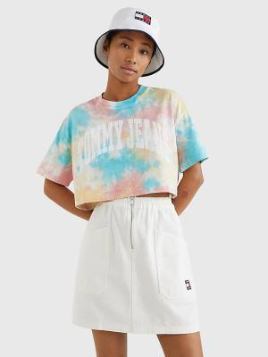 Tommy Hilfiger Tie-Dye Oversized Cropped Tişört Kadın Beyaz | TH308XUO