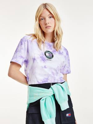 Tommy Hilfiger Tie-Dye Recycled Pamuklu Cropped Tişört Kadın Mor | TH305WTH