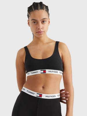 Tommy Hilfiger Tommy 85 Stretch Pamuklu Logo Bralette İç Giyim Kadın Siyah | TH607TKH