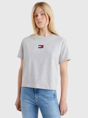 Tommy Hilfiger Tommy Badge Crew Neck Tişört Kadın Gri | TH897GLB