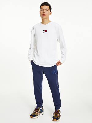 Tommy Hilfiger Tommy Badge Long Sleeve Tişört Erkek Beyaz | TH145GZB