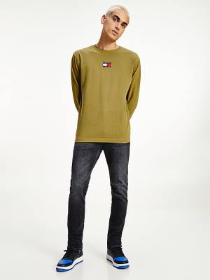 Tommy Hilfiger Tommy Badge Long Sleeve Tişört Erkek Yeşil | TH796NMO