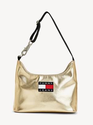 Tommy Hilfiger Tommy Badge Metallic Shoulder Çanta Kadın Altın | TH143KMQ