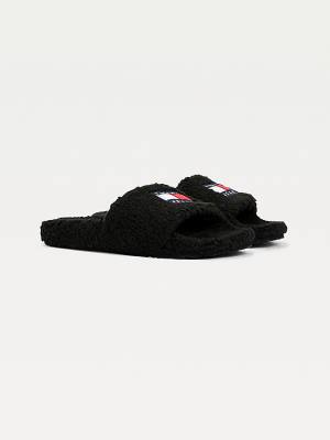 Tommy Hilfiger Tommy Badge Sherpa Slides Sandalet Kadın Siyah | TH392GXS