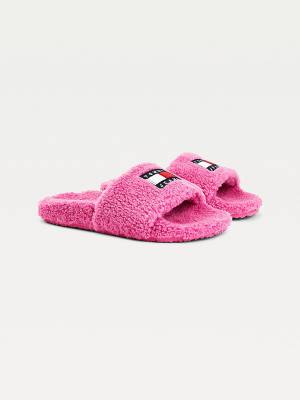 Tommy Hilfiger Tommy Badge Sherpa Slides Sandalet Kadın Mor | TH647ZCA