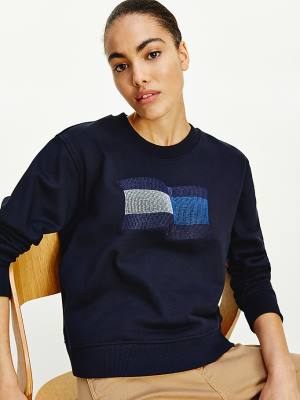 Tommy Hilfiger Tommy Icons Crew Neck Sweatshirt Kadın Mavi | TH239UKW