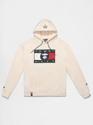 Tommy Hilfiger Tommy X AAPE Kapüşonlu Sweatshirt Erkek Bej Rengi | TH258YHS