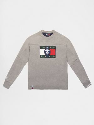 Tommy Hilfiger Tommy X AAPE Long Sleeve Tişört Erkek Gri | TH958JKN