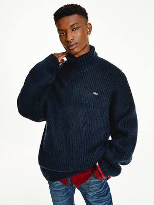 Tommy Hilfiger Two-Tone Rib-Knit Jumper Kazak Erkek Mavi | TH849OEF