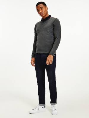 Tommy Hilfiger V-Neck Pamuklu Blend Sweatshirt Kazak Erkek Gri | TH327IWX