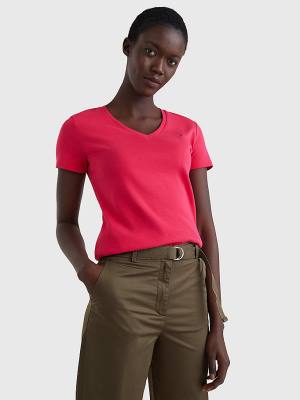 Tommy Hilfiger V-Neck Slim Fit Tişört Kadın Pembe | TH207PER