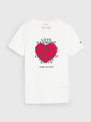 Tommy Hilfiger Valentines Heart Text Print Tişört Erkek Çocuk Beyaz | TH479MLN