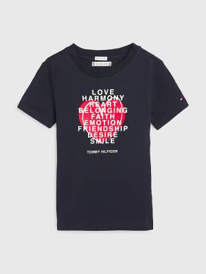 Tommy Hilfiger Valentines Heart Text Print Tişört Erkek Çocuk Mavi | TH487ZXB