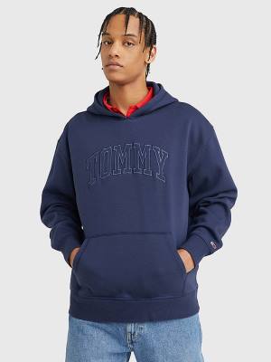 Tommy Hilfiger Varsity Logo Kapüşonlu Sweatshirt Erkek Mavi | TH025DBU