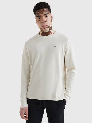 Tommy Hilfiger Waffle Crew Neck Long Sleeve Top Tişört Erkek Beyaz | TH675RGC