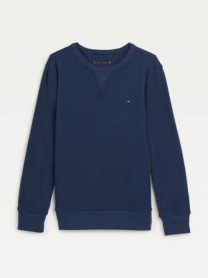 Tommy Hilfiger Waffle Long Sleeve Tişört Erkek Çocuk Mavi | TH412SRP