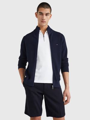 Tommy Hilfiger Zip-Thru High Neck Cardigan Kazak Erkek Mavi | TH386DKM