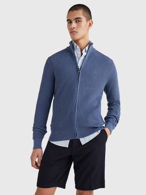 Tommy Hilfiger Zip-Thru High Neck Cardigan Kazak Erkek Mavi | TH391IBK