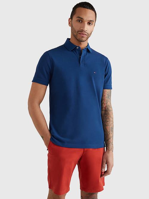 Tommy Hilfiger 1985 Essential TH Flex Polo Yaka Tişört Erkek Mavi | TH418HOG