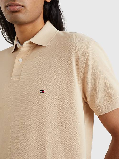 Tommy Hilfiger 1985 Essential TH Flex Polo Yaka Tişört Erkek Bej Rengi | TH928UVL