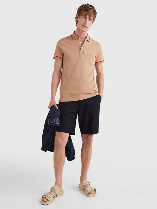 Tommy Hilfiger 1985 Essential TH Flex Slim Polo Yaka Tişört Erkek Kahverengi | TH078SGQ