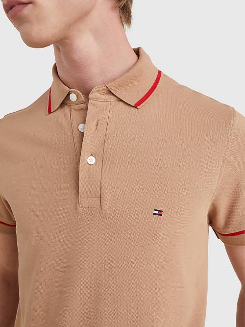 Tommy Hilfiger 1985 Essential TH Flex Slim Polo Yaka Tişört Erkek Kahverengi | TH078SGQ