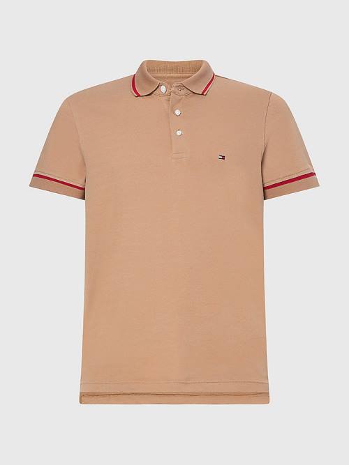 Tommy Hilfiger 1985 Essential TH Flex Slim Polo Yaka Tişört Erkek Kahverengi | TH078SGQ