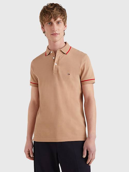 Tommy Hilfiger 1985 Essential TH Flex Slim Polo Yaka Tişört Erkek Kahverengi | TH078SGQ