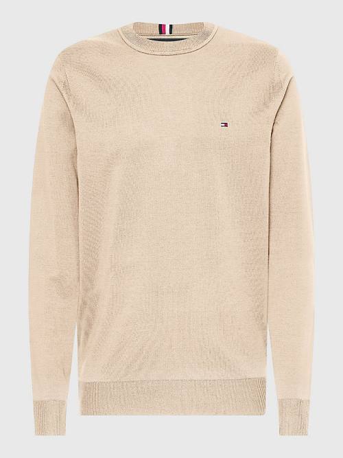 Tommy Hilfiger 1985 Essential TH Flex Sweatshirt Kazak Erkek Bej Rengi | TH452MPO