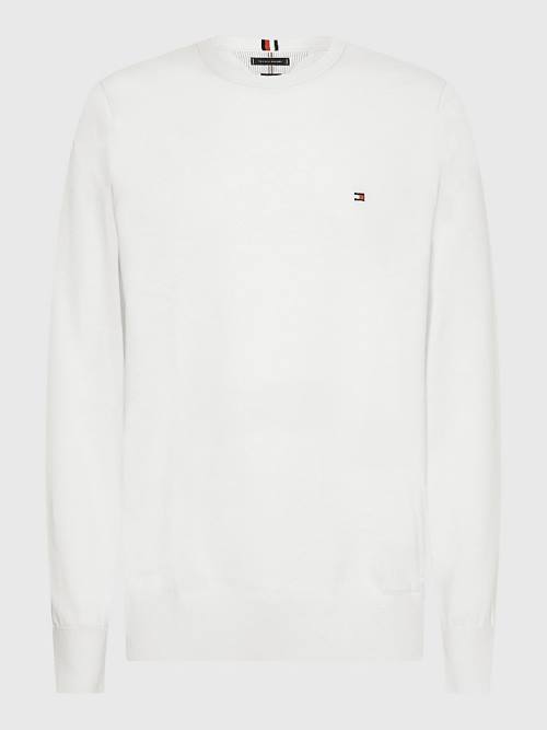 Tommy Hilfiger 1985 Essential TH Flex Sweatshirt Kazak Erkek Beyaz | TH518ZTC