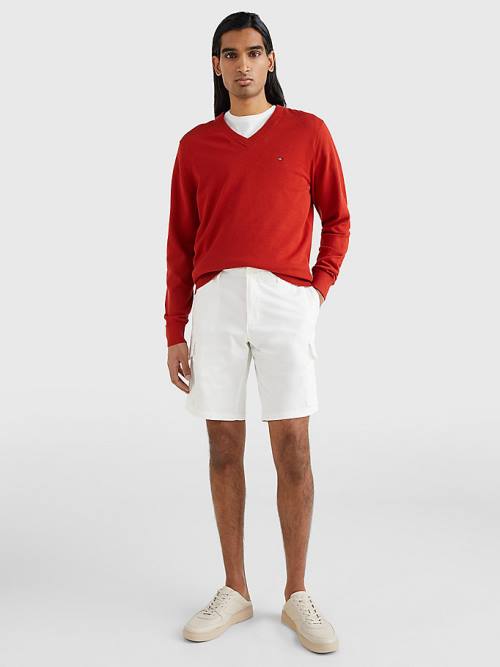 Tommy Hilfiger 1985 Essential TH Flex V-Neck Jumper Kazak Erkek Kırmızı | TH278NUJ