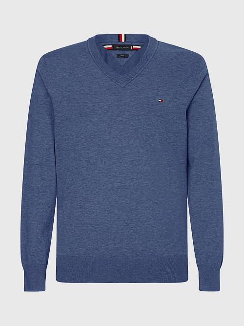 Tommy Hilfiger 1985 Essential TH Flex V-Neck Jumper Kazak Erkek Mavi | TH759XHF