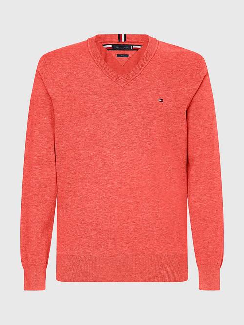 Tommy Hilfiger 1985 Essential TH Flex V-Neck Jumper Kazak Erkek Kırmızı | TH912KPU