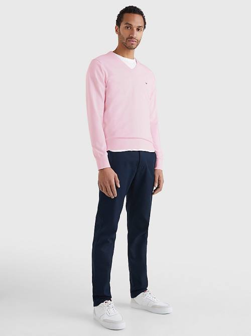 Tommy Hilfiger 1985 Essential TH Flex V-Neck Jumper Kazak Erkek Pembe | TH973GXW