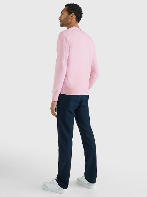 Tommy Hilfiger 1985 Essential TH Flex V-Neck Jumper Kazak Erkek Pembe | TH973GXW