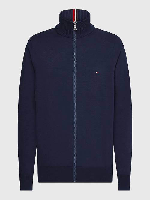 Tommy Hilfiger 1985 Essential TH Flex Zip-Thru Cardigan Kazak Erkek Mavi | TH486QGP