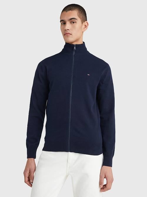 Tommy Hilfiger 1985 Essential TH Flex Zip-Thru Cardigan Kazak Erkek Mavi | TH486QGP