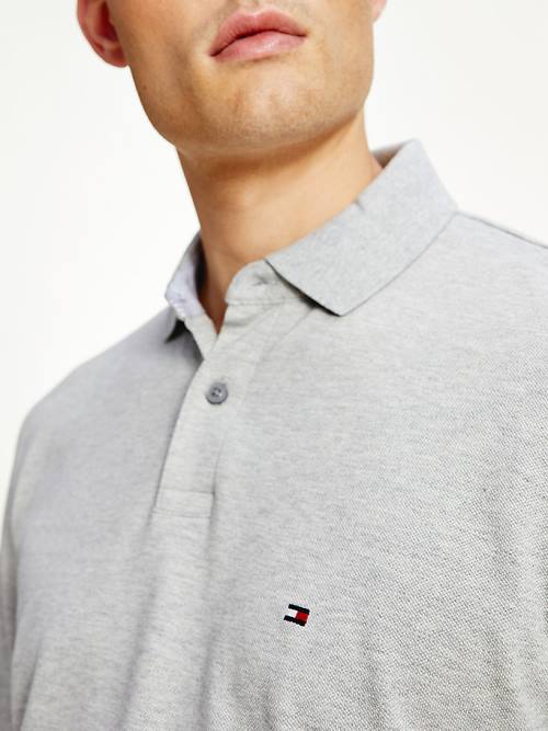 Tommy Hilfiger 1985 TH Flex Regular Fit Long Sleeve Polo Yaka Tişört Erkek Gri | TH548EAJ