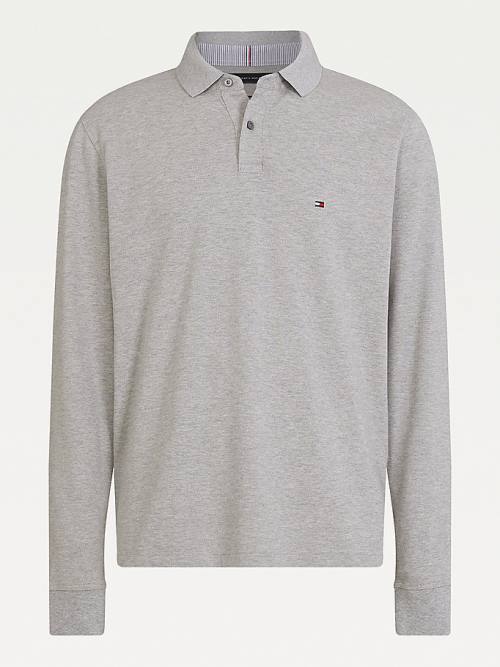 Tommy Hilfiger 1985 TH Flex Regular Fit Long Sleeve Polo Yaka Tişört Erkek Gri | TH548EAJ