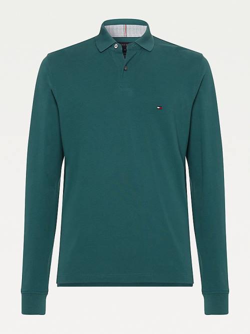 Tommy Hilfiger 1985 TH Flex Regular Fit Long Sleeve Polo Yaka Tişört Erkek Yeşil | TH653RTW