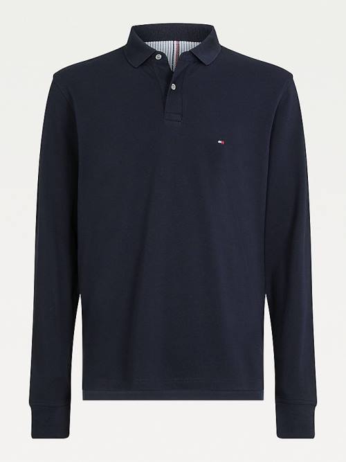 Tommy Hilfiger 1985 TH Flex Regular Fit Long Sleeve Polo Yaka Tişört Erkek Mavi | TH687JZB