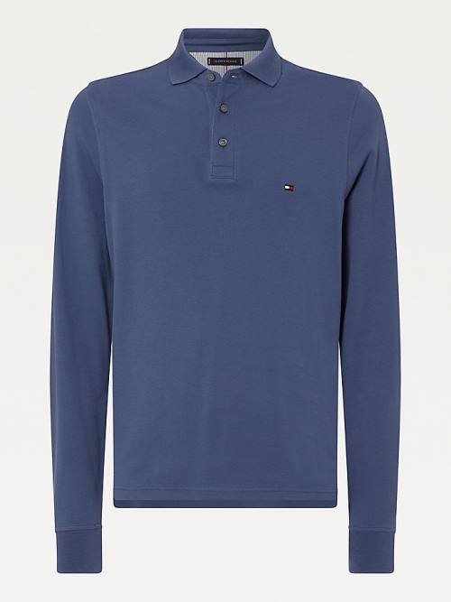 Tommy Hilfiger 1985 TH Flex Slim Fit Long Sleeve Polo Yaka Tişört Erkek Mavi | TH125VMD