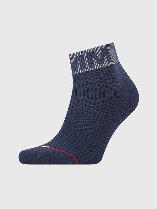 Tommy Hilfiger 1-Pack Logo Cuff Ankle Çorap Erkek Mavi | TH462MDB