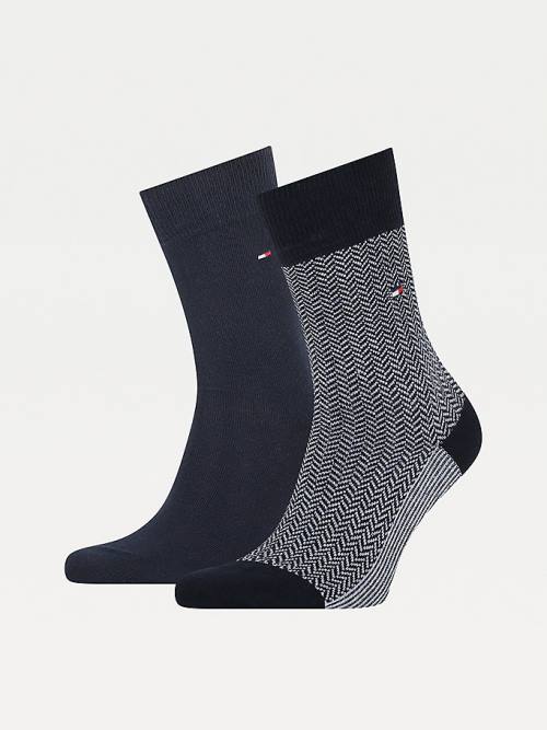 Tommy Hilfiger 2-Pack Herringbone Neppy Çorap Erkek Mavi | TH708GKP