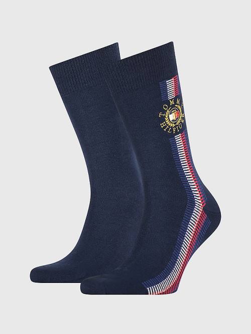 Tommy Hilfiger 2-Pack Signature Detail Çorap Erkek Mavi | TH508VCN