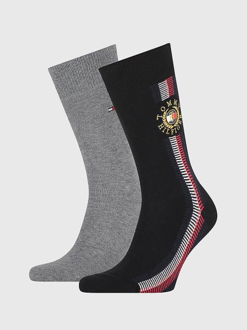 Tommy Hilfiger 2-Pack Signature Detail Çorap Erkek Siyah | TH625VYU