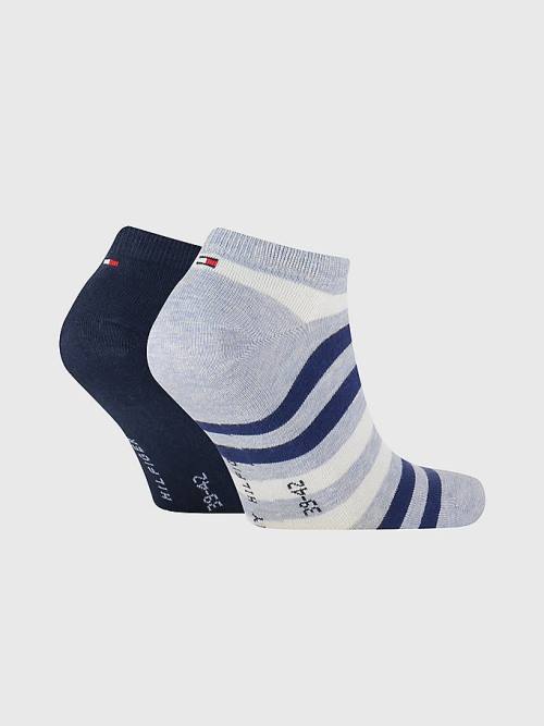 Tommy Hilfiger 2-Pack Stripe Trainer Çorap Erkek Mavi | TH479XPJ